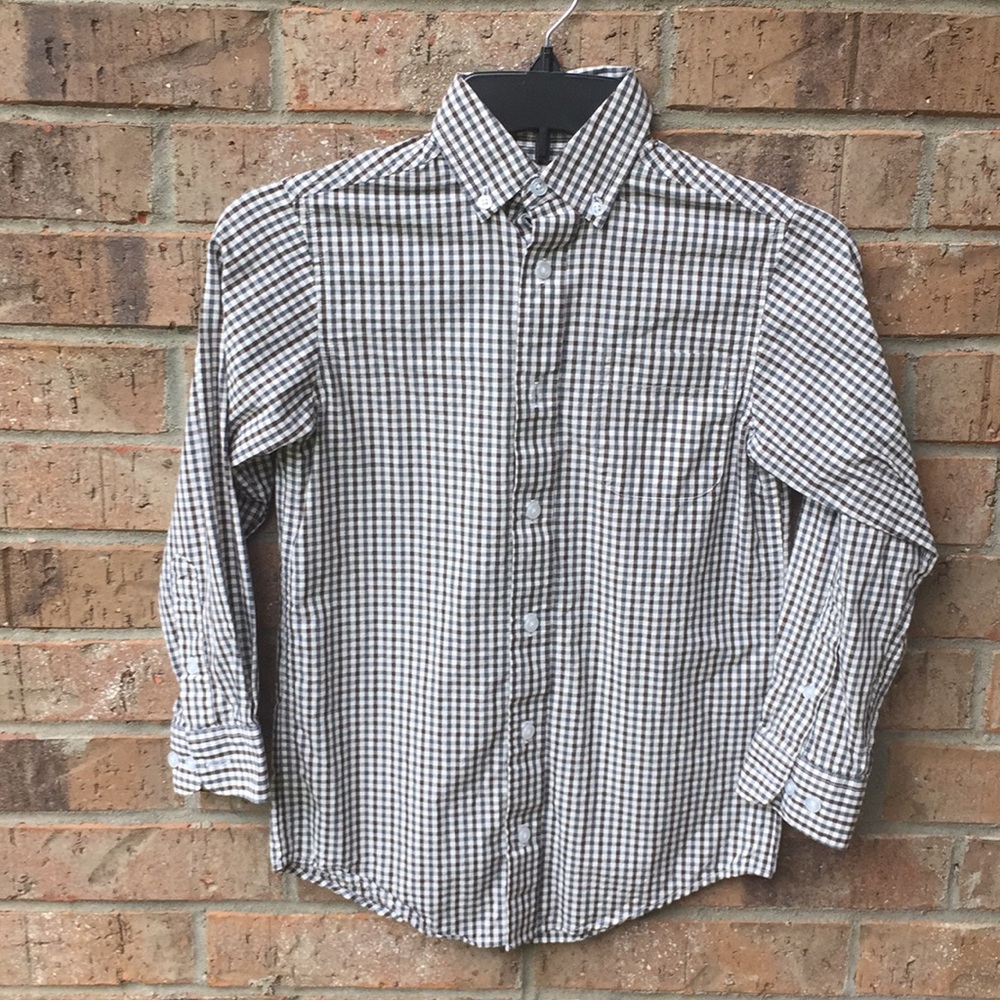 Boys Sz 8 Brown and White Gingham